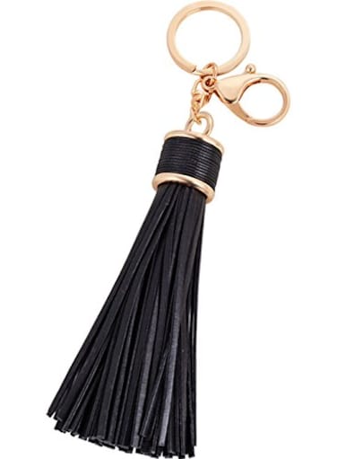 ZOONAI Women Leather Tassels Keychain Car Circle Key Rings Gift Bag Hanging Buckle Black