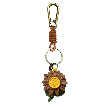 ZOUITY Leather Leaf Fruit Keychain Retro AccessoriesCute Keychains for Women Wallet BagPurse Keyring HolderWomens Key Organizer and Keychains Pendant CharmsBrown Daisy