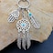 ZUNON Dreamcatcher Keychain Silver Toned Key Chain Featuring Stainless steel Hamsa Personalized gift and Budda Hand Charm Keyring Dreamcatcher Keychain with Feather
