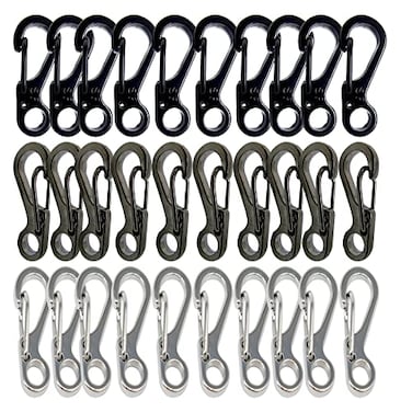 Bytiyar 1inch 30 Pcs Mini Metal SF Carabiner Clips with Spring Wiregate Hook and Little Eye Hole for Keychain Key Paracord Backpack Clasps Tractical Kit Accessory BlackGun GraySilver