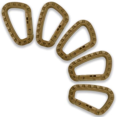 M-Tac MTac Tactical 35 Plastic Carabiner Multipurpose Hard Polymer Gear Clip D Shape Ring Spring Snap Gear Clip for Outdoor Travelling Camping Pack of 5 Coyote