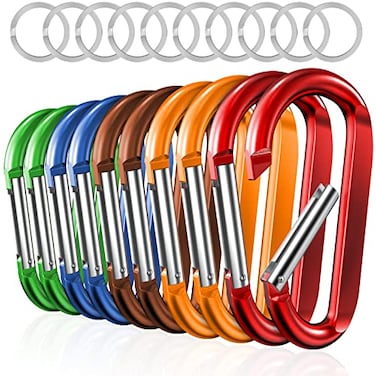 sprookber 3 Carabiner Clip Keychain D Ring Caribeaner Clip Key Clip Caribeener Spring Snap Hook for BagBuckle Set of 10 Multicolor