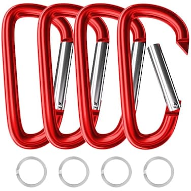 sprookber 5 Heavy Duty Aluminum Carabiners Large DRing Clips Spring Snap Hooks for Camping Hiking Keychain Dog Leash Set of 4 Red