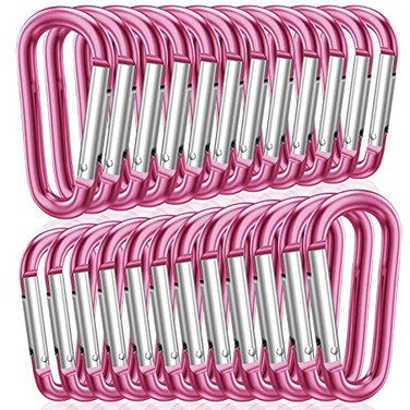 STURME 2 Aluminum D Ring Carabiners Clip D Shape Spring Loaded Gate Small Keychain Carabiner Clip Set for Outdoor Camping Mini Lock Snap Hooks Spring Link Key Chain Durable Improved 24 PCS Pink