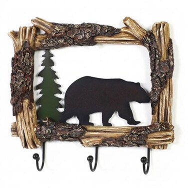 The Bridge Bridge Collection 75 Log Framed Black Bear Car Key Holder Black Bear Decor for Cabin Mountain Forest Decor Novelty Key Hooks