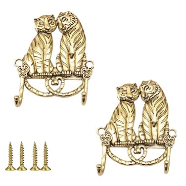 Cucumis 2 Pcs Coat Hooks Wall Mounted Tiger Wall Hooks Lovely Hanger Hooks Bathroom Hooks Pack of Hooks for Keys Gowns Coats Gold