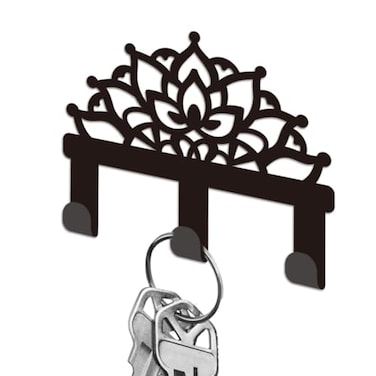 DELORIGIN Lotus Metal Key Holder for Wall Flower Mini Key Hook Organizer Rack Key Hangers Wall Decorative with 3 Hooks for Entryway Front Door Hallway Kitchen Office Bag Clothes