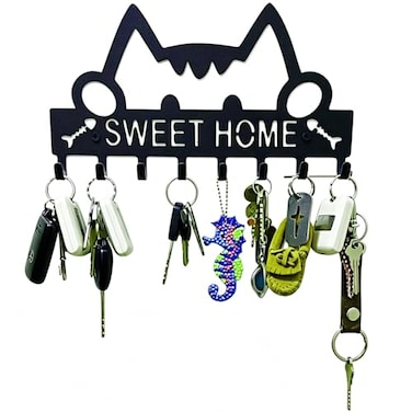 Fermus Cat Key Hook for Wall Key Holder Wall Mounted Metal Home Key Rack Keychain Hanger with 8 Hooks for Entryway Backdoor 11 x 63 Inches