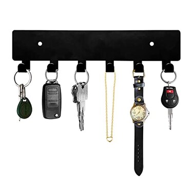 GTK Key Holder for Wall Key Hooks with 6 Hooks Wall Mounted Key Holder for Hallway Self Adhesive Key RackBlack