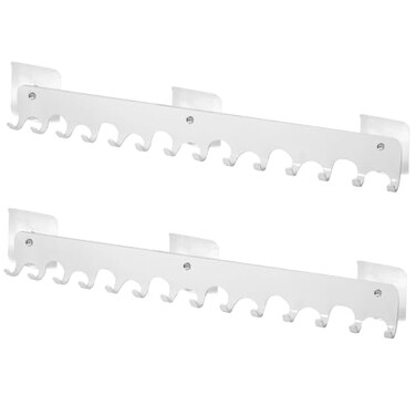 LOCOZY 2Pack No Drill Wall Mount Key Holder with 14 Hooks Each Key Rack for Keys Coats Kitchen Utensils White for Living Room Kitchen Office Bathroom