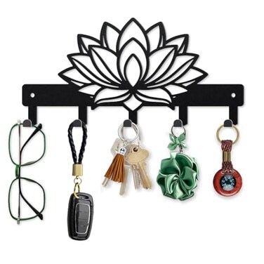 MAYJOYDIY Lotus Flower Key Holder Wall Mount 4798inch Hollow Out Petals Metal Hook Coat Hanger with 5 Hooks Black Summer Plants Wall Decorative Key Rack for Entryway Hallway Kitchen Office