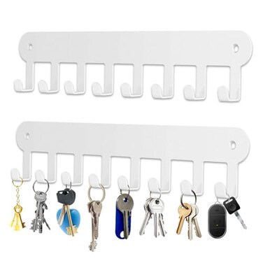 Suzurana 2 Pack Key Holder Wall Mount Wall Mount Key Holder Key Hooks Hanging Keys Key Hanger with 8 Hooks NoDrill Decorative White Key Rack for Living Room Kitchen or Bathroom