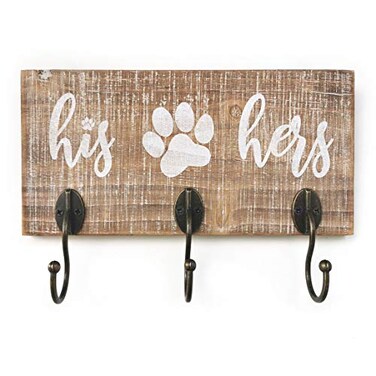 10 o'clock 10 oclock His Her Dog Hanger Unique Key Holder and Leash Hanger with 3 Hooks for Wall Rustic Decor for Entryway Cute Housewarming Gift for Dog Lovers 10x5