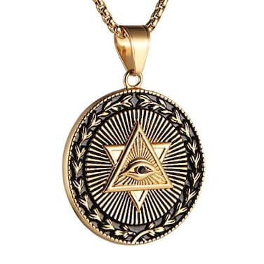 AsAlways Eye of Providence Pyramid Freemasonry Illuminati Pendant Star of David Allseeing Masonic Necklace with 222 Chain Gold