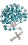 Nazareth Store Blue Marble Crystallized Rosary Beads Handcrafted Prayer Necklace with Miraculous Medal and Jesus Cross