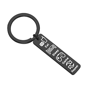 PLITI Gamer Keychain Gift Eat Sleep Game Repeat Keychain Game Enthusiast Gift for Gamer eat sleep game black