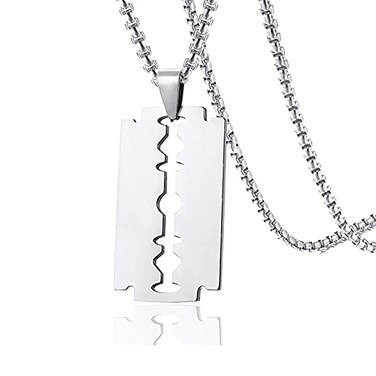 Xusamss Hip Hop Titanium Steel Blade Model Dog Tag Pendant Razor Necklace24 Chain