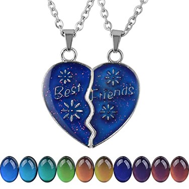 FM FM42 Temperature Sensing Color Changing Best Friends 2Split Heart Pendant Necklace Set Pack of 2