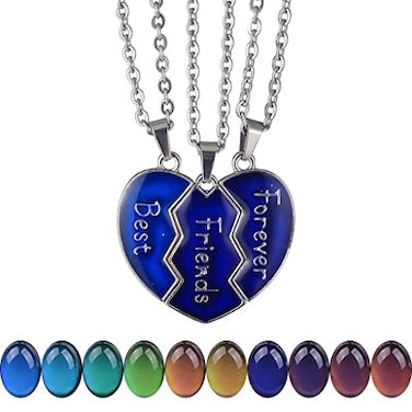 FM FM42 Temperature Sensing Color Changing Best Friends Forever 3Split Heart Pendant Necklace Set Pack of 3