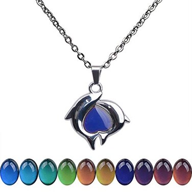 FM FM42 Temperature Sensing Color Changing Dolphin Pendant Necklace with 1929 Stainless Steel Rolo Chain ZN1306