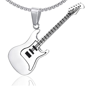 Xusamss Punk Stainless Steel Guitar Music Pendant NecklaceWhite