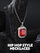 Bandmax Mens Womens Hip Hop Biker Black Chain Necklace Sparkling Ruby Red Cubic Zirconia Crystal Stone Pendant Jewelry