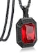 Bandmax Mens Womens Hip Hop Biker Black Chain Necklace Sparkling Ruby Red Cubic Zirconia Crystal Stone Pendant Jewelry