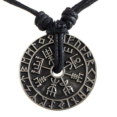 CCBFY Nordic Coin Amulet Vegvsir Odin Triple Horn Triquetra Valknut All in One Pewter Pendant Necklace
