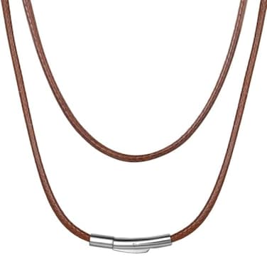 ChainsHouse Brown Leather Necklace Cord 2MM 16 Inches Braided Leather Choker for Men with Clasp Waterproof Rope Chain for Pendants