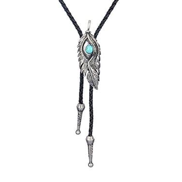 COOLLA Bolo Tie Eagle Eye Feather Neckties Leather Choker Necklace Vintage Turquoise Pendant for WomenMen Silver