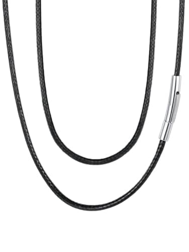 FaithHeart 22 In Leather Cord Necklace for Men Comfortfit Braided Wax Rope Strings Neck Chains with Stainless Steel Clasp Black
