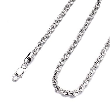 FEEL STYLE Men Silver Plated Chain Necklace Twist Rope Chain for Men 3mm 22 Inch Necklaces Jewelry