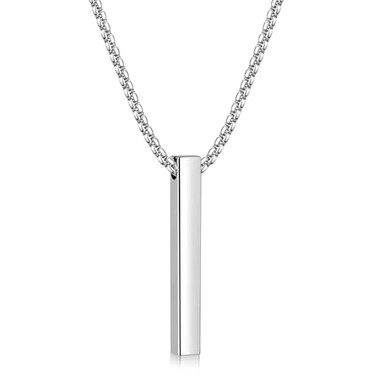 Fiusem Pendant Necklace for Men Silver Tone Rectangular Pierced Necklace for Mens with 25 mm Box Chain Stainless Steel Bar Chain 24 Inches