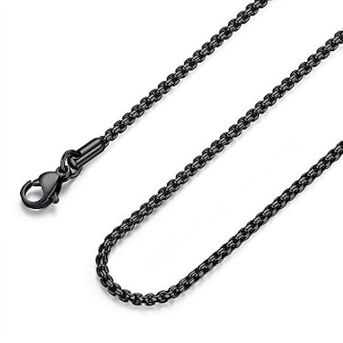 FOSIR Mens Womens 2mm Stainless Steel Black Rolo Cable Chain Necklace 20 Inch