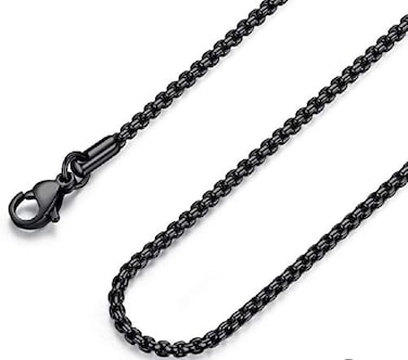 FOSIR Mens Womens 3mm Stainless Steel Black Rolo Chain Necklace 20 Inches