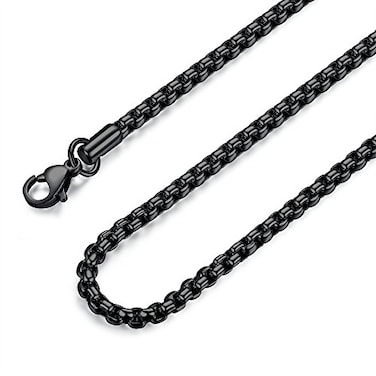 FOSIR Mens Womens 4mm Stainless Steel Black Rolo Chain Necklace Round Box Chains for Men 22 Inch