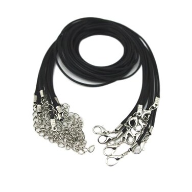 Glory Qin 10pcs Black Leather Necklace Cord Chain 15mm 2 Extension Chain 22 Inches