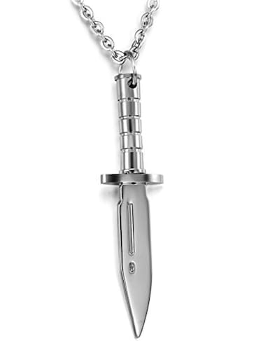 Hamoery Men Women Punk Stainless Steel Knife Dagger Chain Pendant NecklaceSilver