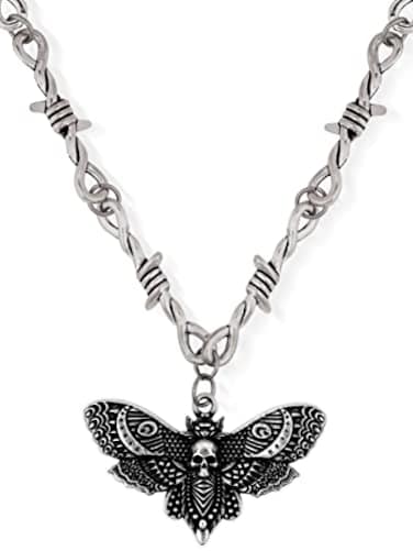 HAQUIL Skull Necklace Gothic Punk Deathhead Hawkmoth Pendant Barbed Wire Chain Gothic Jewelry Gift