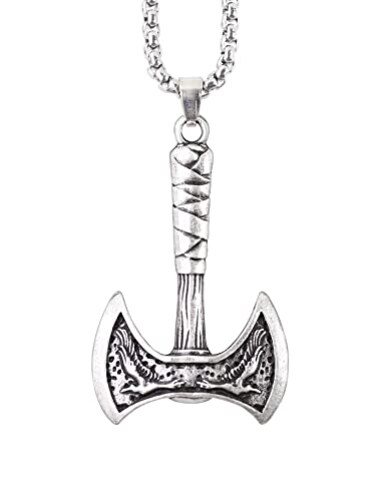 HAQUIL Viking Axe Necklace Odin Raven Huginn and Munnin Double Bit Axe Amulet Pendant Box Chain Viking Jewelry Men