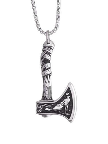 HAQUIL Viking Battle Axe Necklace Stainless Steel Wolf Raven Axe Amulet Pendant Box Chain Viking Jewelry Gift