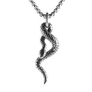 HZMAN Gothic Jewelry Mens Stainless Steel Animal Snake Pendant Chain Necklace Silver