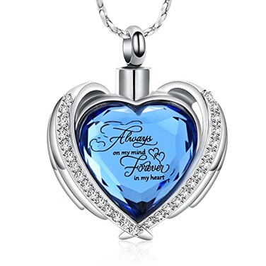 Imrsanl Cremation Jewelry for Ashes Pendant Crystal Heart Urn Necklace with Mini Keepsake Urn Memorial Ash Jewelry Always Blue