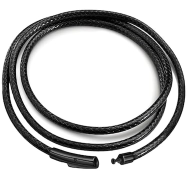 IOYYIO Comfortable Braided Leather Chain Cord with Stainless Steel Clasp Versatile String Rope Necklace for MenWomen Waterproof Black Chains Necklace for Pendants