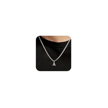 JIKASI Initial AZ Letter Pendant Necklace for Men Silver Plated Capital Initial Necklace Cuban Link Chain 4mm 20 Inch Jewelry Gift