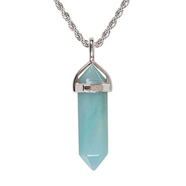 Justinstones Natural Blue Amazonite Gemstone Hexagonal Pointed Reiki Chakra Pendant Necklace 20 Highgrade Iron Gift Box