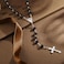 MADAOGO Rosary Black Beads Necklace Catholic Rosary Beads With Metal Crucifix