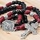Nazareth Store Black Beads Red Paracord Rosary Rugged Beaded Necklace Strong Cord StMichael Medal Pardon Cross