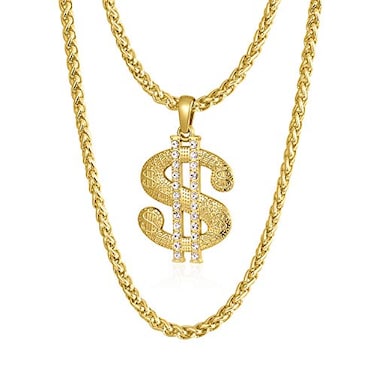 NYUK Gold Chain for Men with Dollar Sign Pendant Necklace Style B 30 length