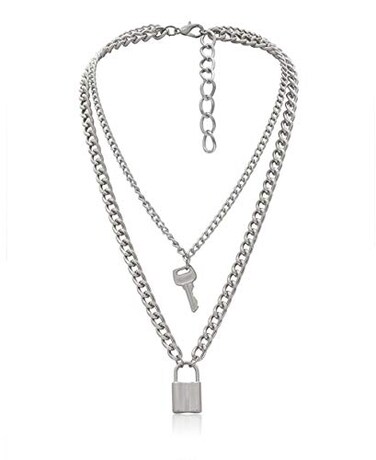 Tanyoyo Lock Key Pendant Necklace Statement Long Chain Punk Multilayer Choker Necklace for Women Men